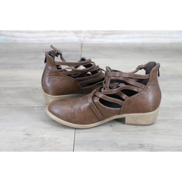 JC Womens Faux Leather Ankle Boots with Straps Size 8 Brown - Picture 5 of 6